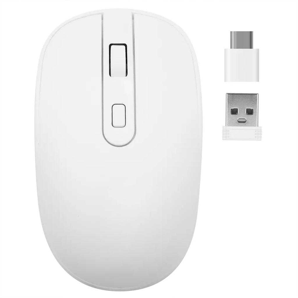 White Dual‑Mode 2.4G Wireless Mouse With Usb‑A & Type‑C Receiver