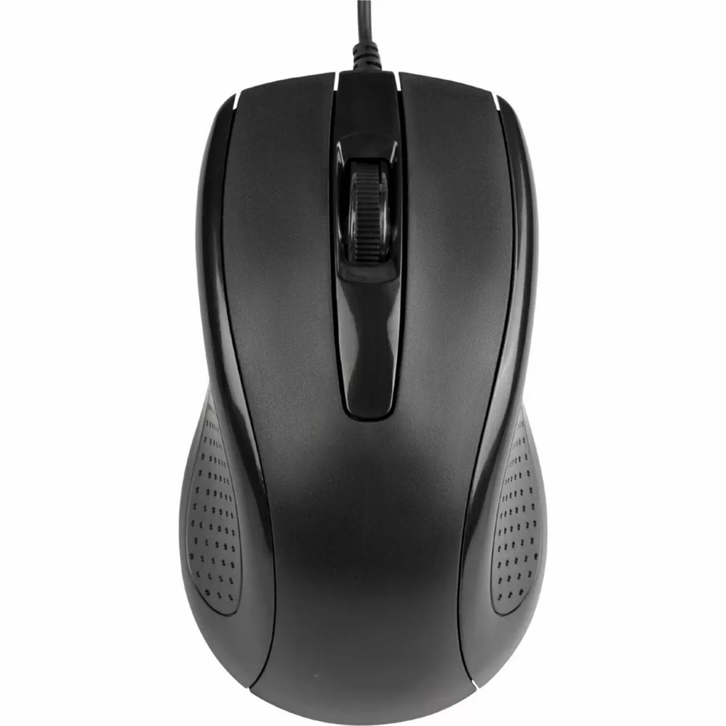 Full‑Size Black Wired USB Optical Mouse With Three Buttons