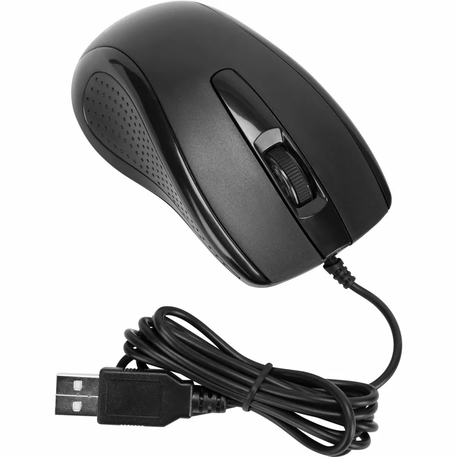 Full‑Size Black Wired USB Optical Mouse With Three Buttons